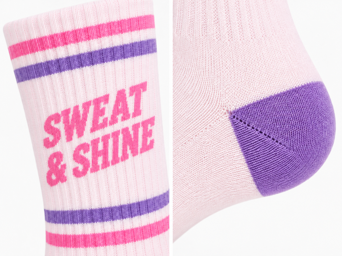 Sweat & Shine sportsokken, details van het breisel en de hiel